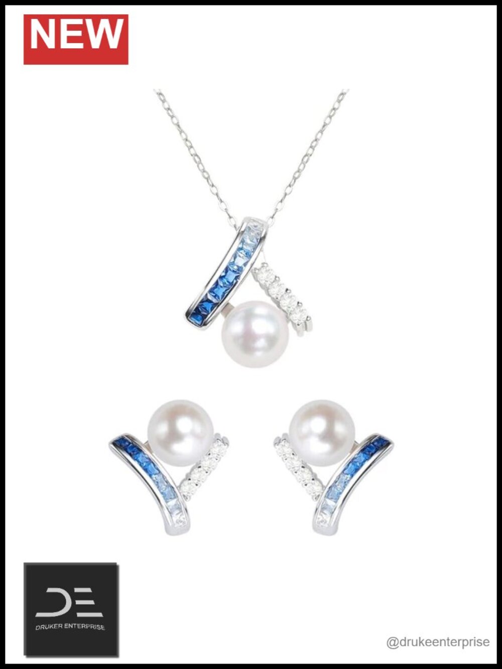 Freshwater Pearl Necklace & Earring Set Sterling Silver Pendant Gift Women